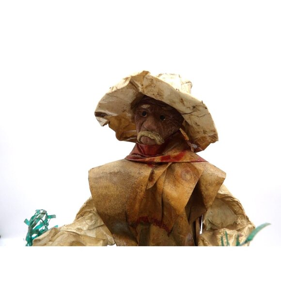 Viejito Papel Mache  Old Man with Fishing Net in Papier Mache 12x3½x3½" Mexico - Picture 2 of 5